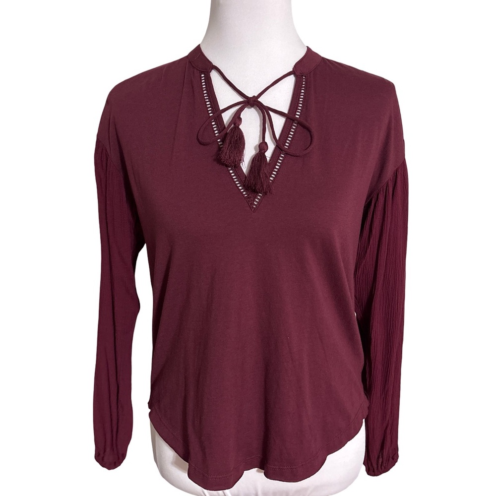 Wonderly Maroon Tie-Front Blouse